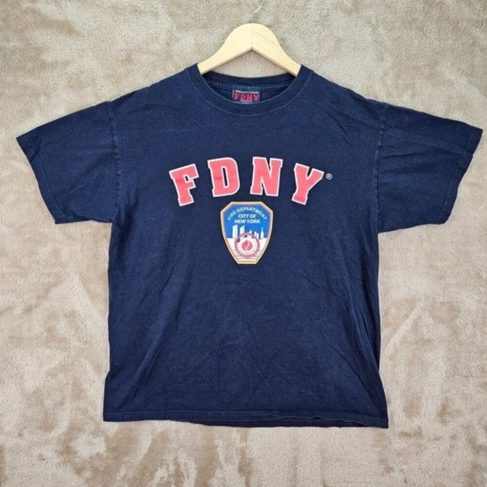 FDNY Mens T-Shirt Size L Blue Officially Fire Dept City Of New York Short Sleeve